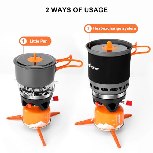 Odoland Heat Exchange Camping Pot with Backpacking Stove 7-In-1 Camping Cookware Mess Kit for Hiking, Trekking, Fishing an...