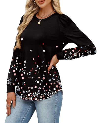 Alaroo Womens Long Sleeve Shirts 2025 Fall Tunic Tops Crewneck Blouses Print