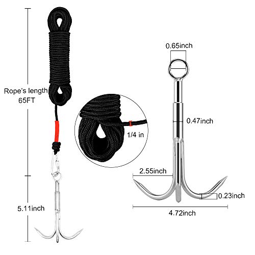 MHDMAG Grappling Hook with 3-Claw Stainless Steel,3 Claw Climbing Carabiner Hook for Retrieving,Outdoor Hiking,Tree Limb R...