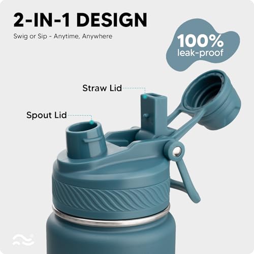 Swigina [2-IN-1 LID] Insulated Water Bottle with Silicone Boot (36hrs Cold/18hrs Hot) - DIY Stickers, Leakproof, BPA Free,...