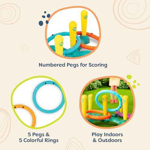 B. toys ? Ring Toss Game ? Indoor & Outdoor ? Sling ? a ? Ring Toss ? 12 Pieces ? 5 Pegs & 5 Colorful Rings ? for Toddlers, Kids ? 3+ Years