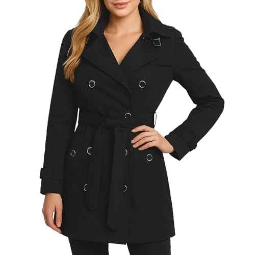 Jessica Simpson Womens Trench Coat - Lightweight Belted Softshell Jacket - Polar Fleece Lined Hooded Long Coat for Women