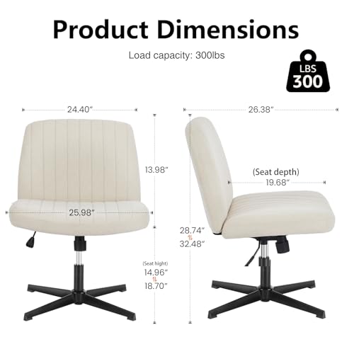 DUMOS Criss Cross Chair No Wheels Wide Cross Legged Office Desk Vanity Chair Comfy Fabric Armless Adjustable Swivel for Ho...