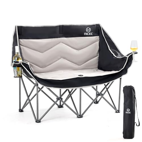 Nice C Double Padded Camping Chair, with Cup Holder, Cooler Bag, Bottle Opener Loveseat Camping Chair, with Cooler Bag, Wi...
