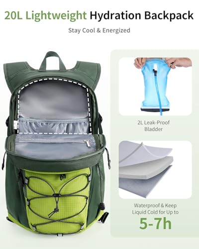 ECOHUB Hydration Backpack for Men Women, 20L Lightweight Hiking Daypack Cycling Backpack with 2L Water Bladder, Insulated ...