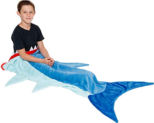 Silver Lilly Animal Tail Blanket - Plush Animal Sleeping Bag Blanket for Kids (Blue Shark)