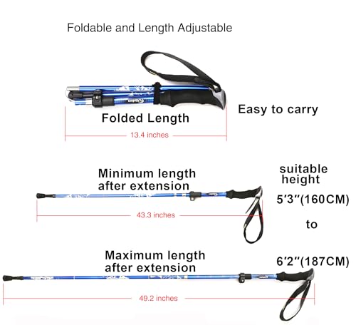 A ALAFEN Aluminum Collapsible Ultralight Travel Trekking Hiking Pole for Men and Women (Fits 5'3" - 6'2")