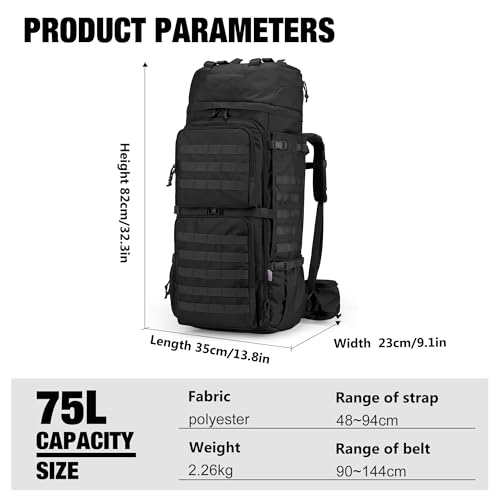 Mardingtop 75L Molle Hiking Internal Frame Backpacks with Rain Cover for Camping,Backpacking,Travelling