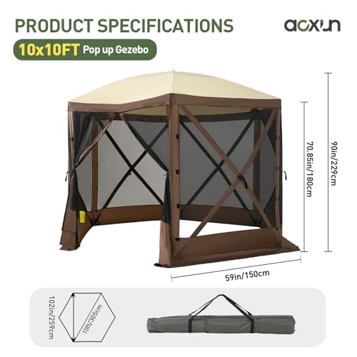 Aoxun 10x10FT Pop-up Canopy Shelter Tent, 6-Sided Canopy Tent with Carry Bag and Stakes, Screen House Sun Shelter Tents fo...