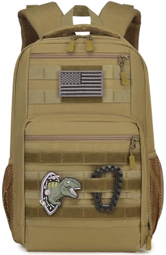 SunForMorning Kids Tactical Backpack Army Molle Bookbag Military Boys Backpack for School, Outdoor, Camping, Brown