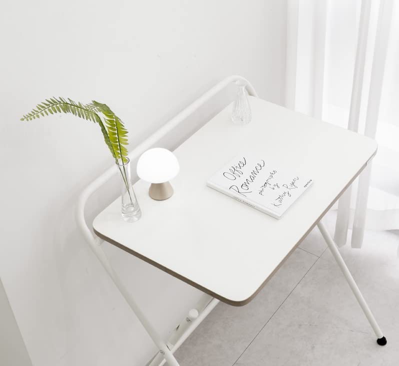 SOFSYS Modern Folding Desk for Small Space, Computer Gaming, Writing, Student and Home Office Organization, Industrial Metal Frame with Premium Desktop Surfaces, White/White