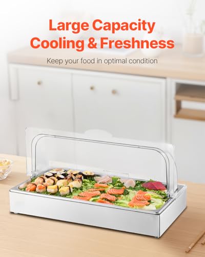 VEVOR Countertop Food Serving Display Container, 1 x 1 Pan Stainless Steel Food Serving Tray, Buffet Condiment Dispenser D...