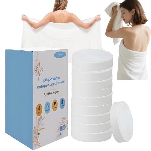 10-Pack Extra Large Disposable Compressed Towels | 70 x 140 cm Bath Towels/Travel Towels | Quick-Drying, No Rinsing Requir...
