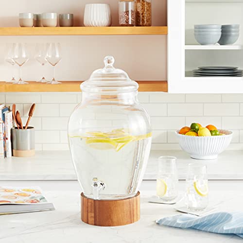 American Atelier Beverage Dispenser Cold Drink Dispenser w/ 1-Gallon Capacity Glass Jug, Leak-Proof Acrylic Spigot in Gorg...
