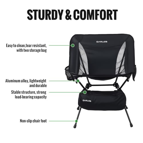 GARLLEN Folding Camping Chair with Anti-Slip Feet, Ultralight Folding Picnic Chair with Storage Side Bag, Portable Backpac...