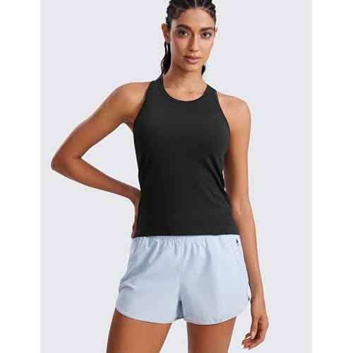 CRZ YOGA Seamless Crewneck Tank Tops for Women - Workout Athletic Running Gym Sleeveless Shirts Racerback Breathable Tee