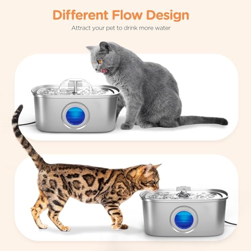 Cat Water Fountain Stainless Steel: 108oz/3.2L Automatic Pet Water Fountain Dog Water Dispenser with Water Level Window - ...