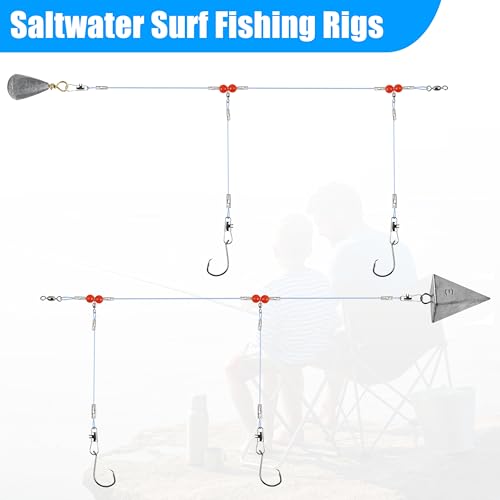 Saltwater Surf Fishing Tackle Kit - Saltwater Surf Fishing Rigs Include Wire Leader Pyramid Sinker Weight Bass Casting Sin...