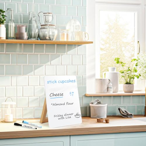 WALGLASS Desktop Glass White Board 9.5"x 6.7" with Reversible Wood Stand, Small Dry Erase Board, Portable Whiteboard for D...
