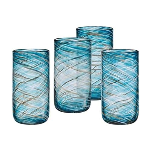 Mikasa Color Swirl Highball Tumbler Cups, Set of 4, Blue