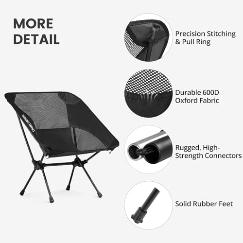 CAMEL CROWN Camping Chair Heavy Duty Backpacking Chair - Ultra-Light Folding Chair with Carry Bag, Portable Compact for Ou...