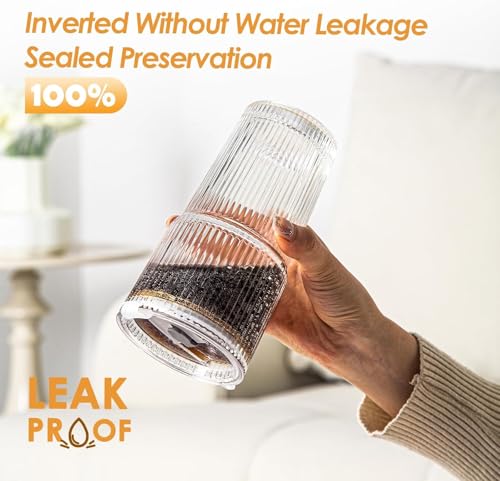 Snextek 20oz Ribbed Glass Tumblers with Lids and Glass Straws -4-Piece Set, Thickened for Iced Coffee, Smoothies,Cocktails...