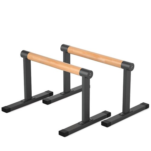 Bounabay 11.8" High Wooden Parallel Bar and Dip Bar with Thick Beech Handles, Push-up Bar, Rock-Free Fitness Equipment for Handstand, L-Sit, Gymnastics, Strength Training Home Gym,440lbs
