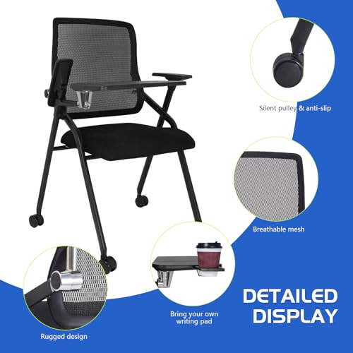 BLANEDUO Updated Conference Room Chairs with Tablet Arm, Folding Office Desk Chair with Lumbar Support and Sliding Armrest...