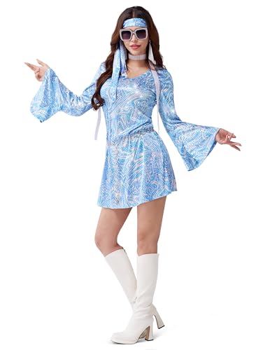 Spooktacular Creations 70s Disco Outfits for Women, Halloween Dress with 70s Accessories for Halloween Costumes Dance Party