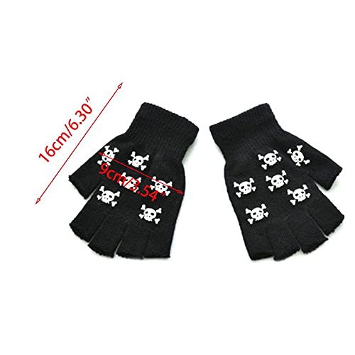 caralin Unisex Adult Halloween Skeleton Skull Half Finger Gloves Glow in the Dark Fingerless Stretch Knitted Winter Mittens Black