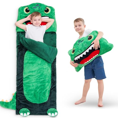 iPlay, iLearn Kids Dinosaur Sleeping Bag, Toddler Boys Dinos Nap Mat, Plush Animal Slumber Bag, 2 In 1 Daycare Preschool K...