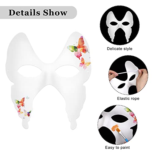 Elcoho 24 Pieces White Paper Masks Half Face Masquerade Masks DIY Hand Painted Mask with Tether Paints Brushes Mardi Gras ...