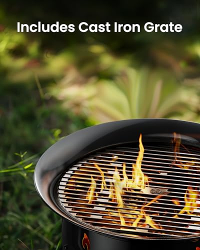 Ciays Large Propane Fire Pit 24 Inch, Gas Fire Pit with Grill Grate, Folding Legs, Hose Hooks, Propane Tank Holder, Cover...