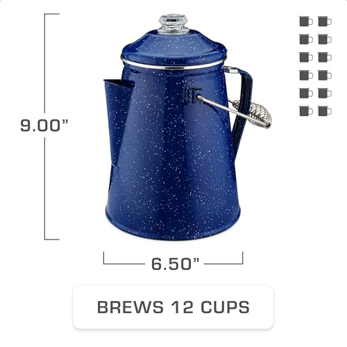 COLETTI Classic Enamel Set Coffee Percolator & Mugs — The Most Nostalgic Camping Coffee Pot, Now Modernized [Blue Enamel, ...