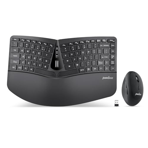 Perixx PERIDUO-606 Wireless Mini Ergonomic Keyboard with Portable Vertical Mouse - Adjustable Palm Rest Stand - Membrane L...