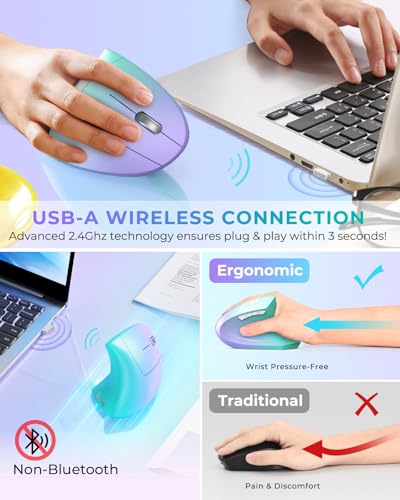 Lekvey Ergonomic Mouse, Vertical Wireless Mouse, Rechargeable 2.4G Optical Carpal Tunnel Mice: 800/1200 / 1600 DPI, 6 Butt...