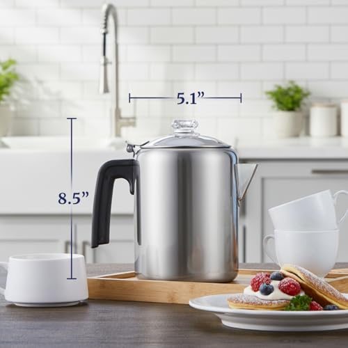 Elite Gourmet EC008 Classic Stovetop Coffee Percolator, Glass Clear Brew Progress Knob, Cool-Touch Handle, Cordless Serve,...