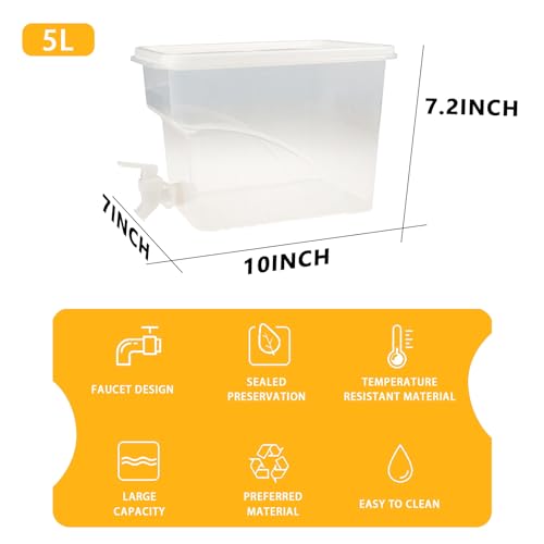 BEWBBAT 2 Pack 1.3 Gallon Fridge Drink Dispenser with Spigot, Leak-proof Plastic Beverage Drink Dispenser Refrigerator Ice...