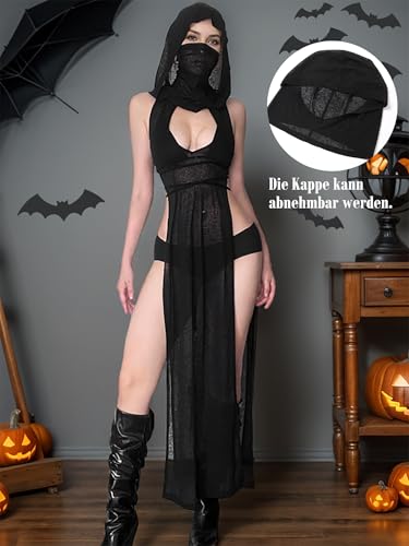 Mingnos Women Goth Rave Dress Sexy Cosplay Costume Cutout High Slit Sheer Festival Outfits Night Out Dresses