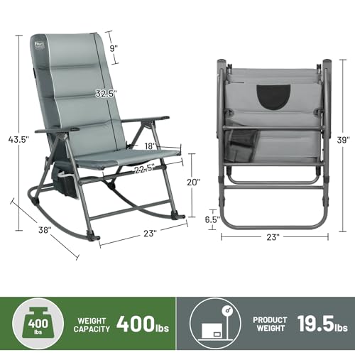 Timber Ridge Oversized Folding Rocking Camping Chair, Padded Outdoor Rocker with High Back, Portable Outdoor Chair for Pat...