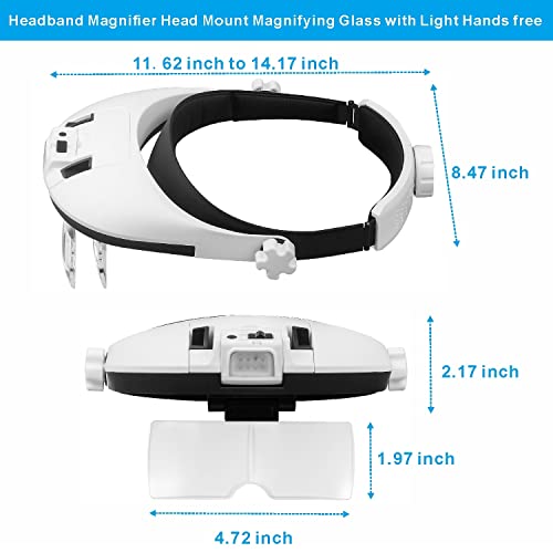 AmsOpto Large Lens Head Magnifier Headband Magnifying Glass with Light Hands free 8 LED Magnifier with White and Yellow Li...