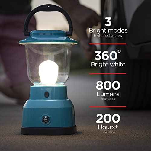 Enbrighten LED Large Camping Lantern, Battery Powered, USB Charging, 800 Lumens, 200 Hour Runtime, Carabiner Handle, Hiking Gear, Emergency Light, Blackout, Storm, Hurricane
