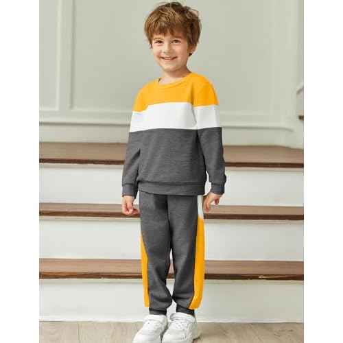 Arshiner Boys Clothes Color Block Sweatshirt & Casual Pants 2Pcs Fall Winter Outfits Set for Kids 2-12 Years