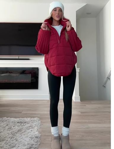 Daacee 2025 Oversized Lightweight Quilted Pullover Jacket for Women Half Zip Up Puffer Jackets Padded Outwear XS-2XL