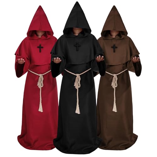 UpFind Medieval Hooded Monk Robe Costume Friar Priest Robe Cloak Renaissance Costume Men Halloween Costume Wizard Robe