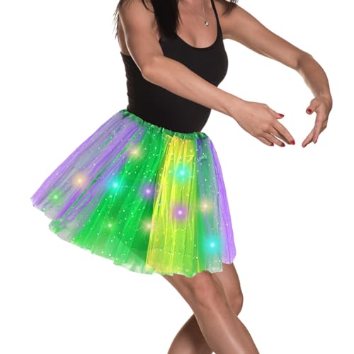 Women's LED Tutu Skirt Light Up Tutus Sparkle Skirts Layered Tulle Ballet Dance Skirt for Halloween Party Carnival Costume