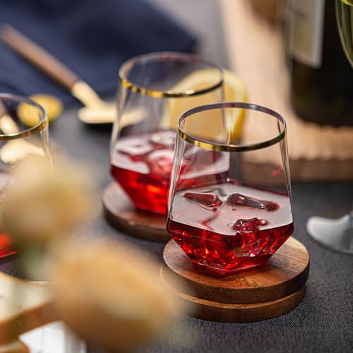 Lueumxc 40 Pack Diamond Plastic Wine Glasses,Unbreakable Stemless Whiskey Cocktail Wine Champagne Glasses,12 Ounce Durable...