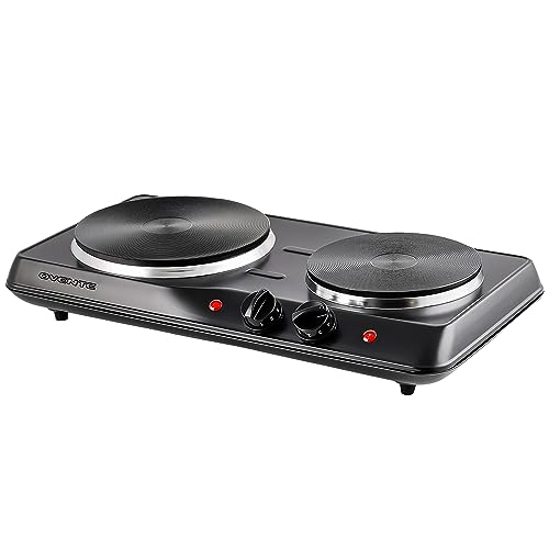 OVENTE Electric Countertop Double Burner, 1700W Cooktop with 7.25" and 6.10" Cast Iron Hot Plates, Temperature Control, Po...