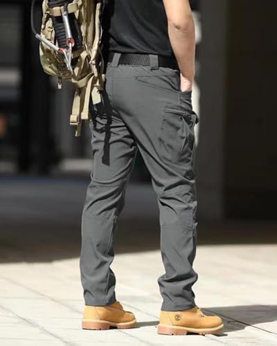 Men's Tactical Pants Stretch Waterproof Fabric Durable Cargo Pants for Hiking Casual Work Multi Pockets (No Belt)