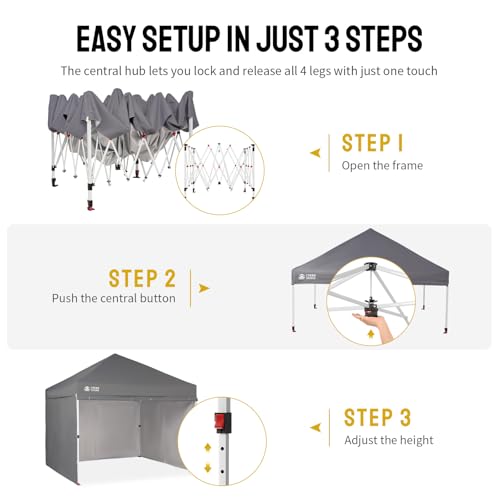 CROWN SHADES 10X10 Comercial Instant Canopy Pop Up Tent with Center Lock, 300D Fabric, 4 Sidewalls, Sto'N Go Bag, Grey